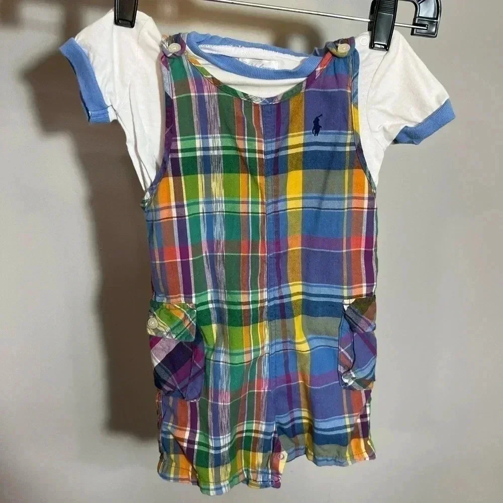 Ralph Lauren Baby plaid madras shortalls size‎ 9 months
